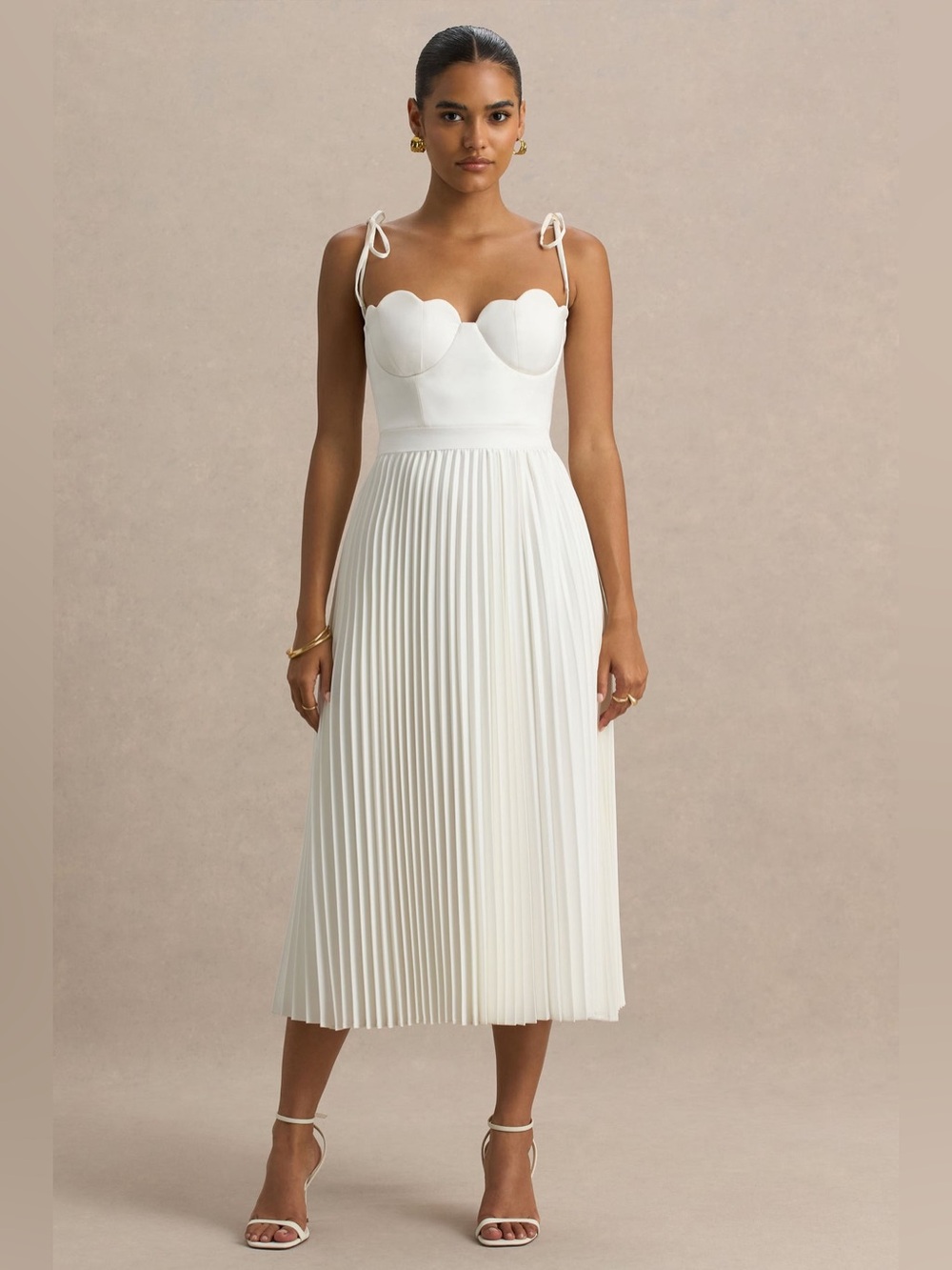 Club L London Satin Pleated Sweetheart Midi Dress 4
